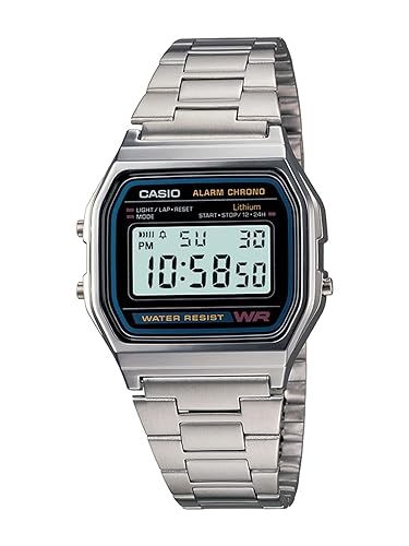 Casio Vintage A-158WA-1Q Digital Grey Dial Unisex Watch Silver Metal Strap (D011) Accessories Watches