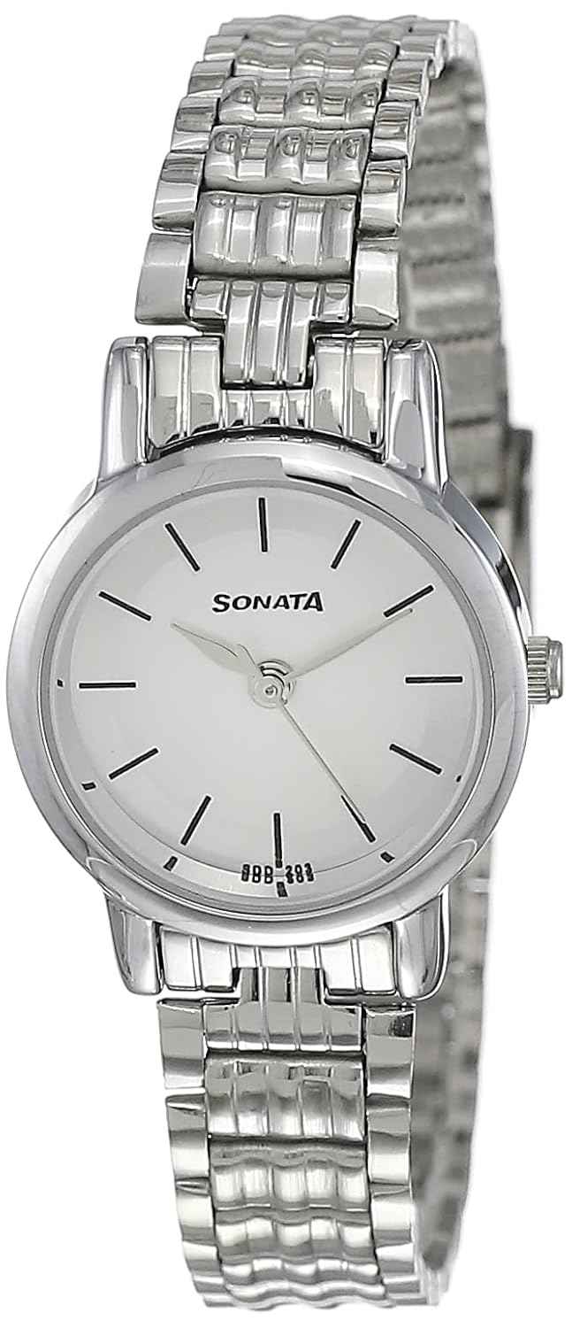 Sonata Quartz Analog White Dial Silver Stainless Steel Strap Watch For Women - NT8976SM01W Accessories Watches