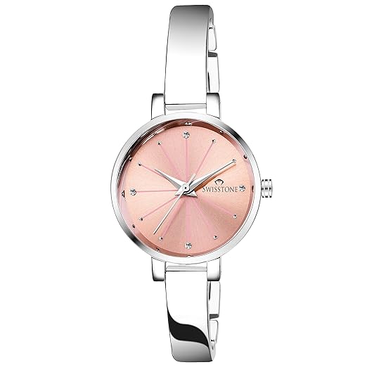 SWISSTONE Analog Stainless Steel Silver Plated Women's Watch (Pink Dial Silver Colored Strap) Accessories Watches