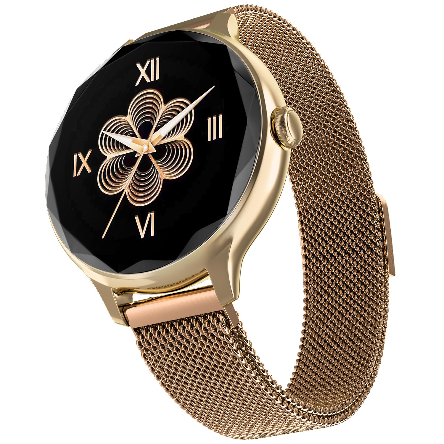 Noise Diva Smartwatch with Diamond Cut dial, Glossy Metallic Finish, AMOLED Display, Mesh Metal and Leather Strap Options, 100+ Watch Faces, Female Cycle Tracker Smart Watch for Women (Gold Link) Accessories Watches