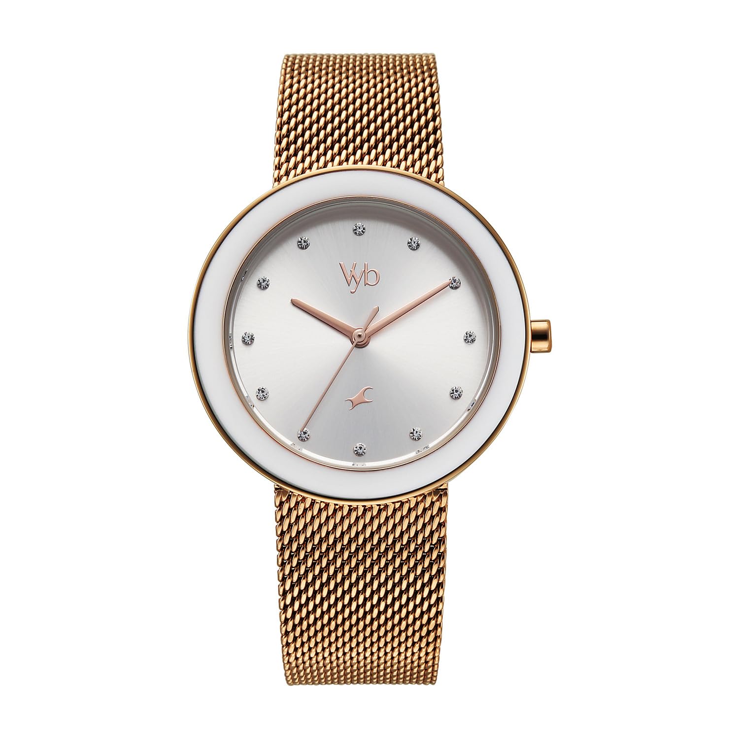 Fastrack Vyb Lumina Quartz Analog Silver Dial Rose Gold Stainless Steel Strap Watch for Women - FV60102KM01W Accessories Watches