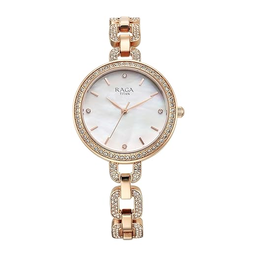 Titan Raga Showstopper Quartz Analog Mother of Pearl Dial Metal Strap Watch for Women-NS95272WM01 Accessories Watches