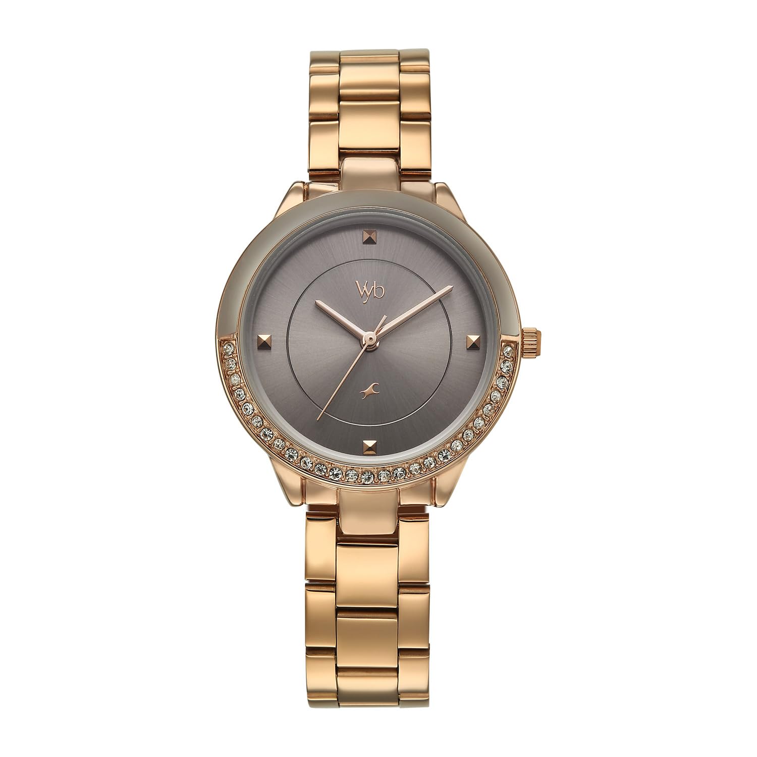 Fastrack Vyb Eclipse Quartz Analog Grey Dial Rose Gold Stainless Steel Strap Watch for Women - FV60107WM01W