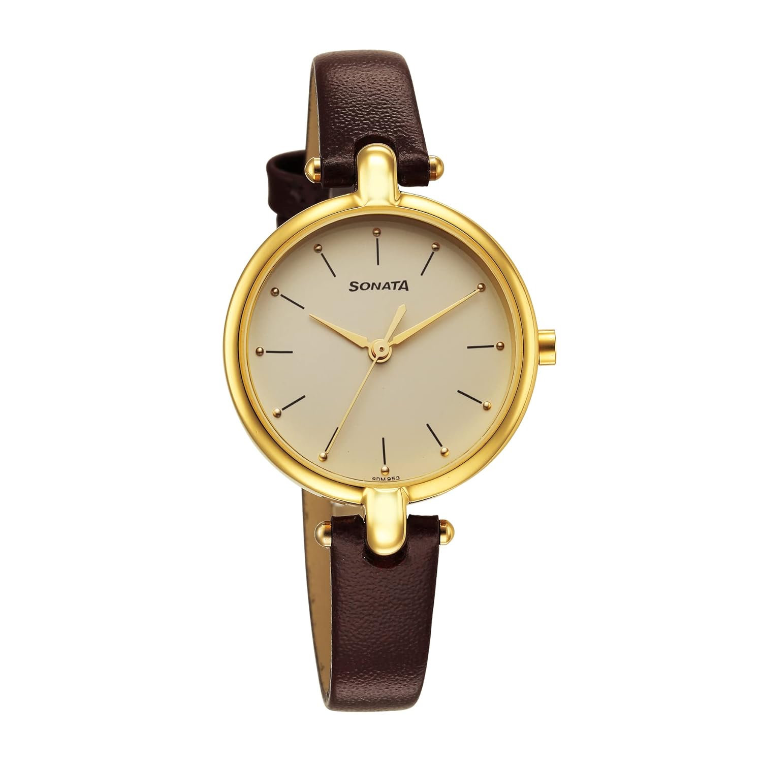 Sonata Gold Edit Quartz Analog Champagne Dial Brown Leather Strap Watch for Women - NR87043YL02W Accessories Watches