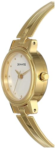Sonata Quartz Analog White Dial Gold Stainless Steel Strap Watch for Women - NT8096YM04