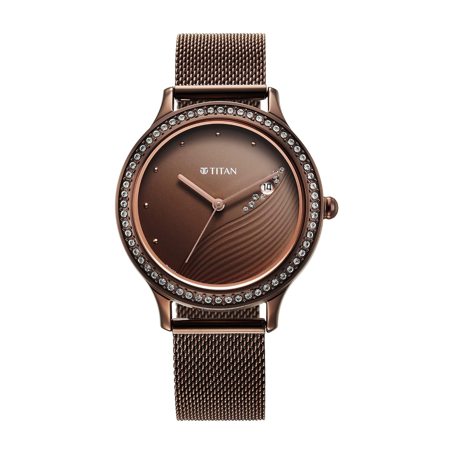 Titan Purple Glam It Up Quartz Analog with Date Brown Dial Brown Stainless Steel Strap Watch for Women - NT2634QM01 Accessories Watches