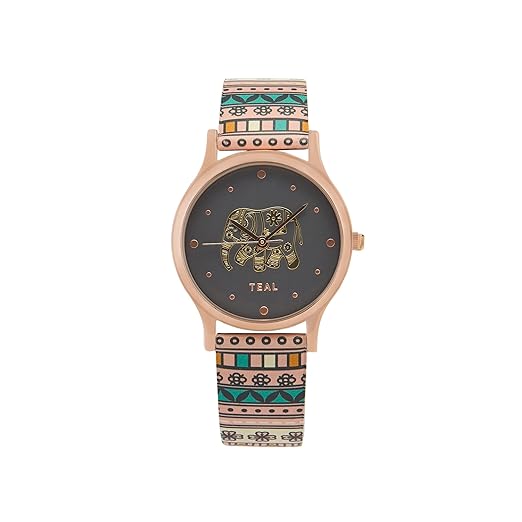 TEAL BY CHUMBAK Round Dial Analog Watch for Women|Jungle Flowers Collection| Printed Vegan Leather Strap|Gifts for Women/Girls/Ladies |Stylish Fashion Watch for Casual/Work Accessories Watches