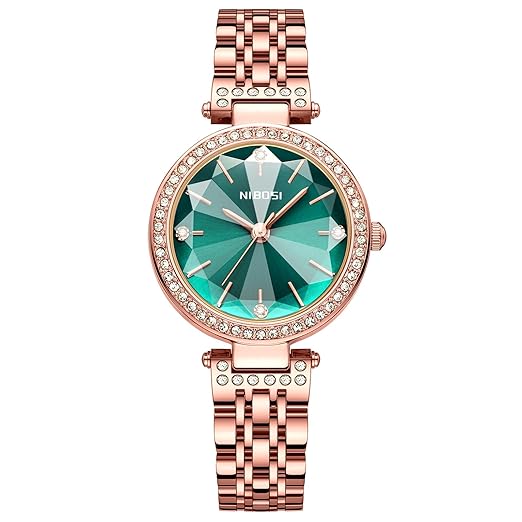 NIBOSI Women Stainless Steel Watches Analog Rose Gold Band and Square Dial Women's Watch for Girls&Miss&Ladies Diamond Studded with Stylish Watches Waterproof Accessories Watches