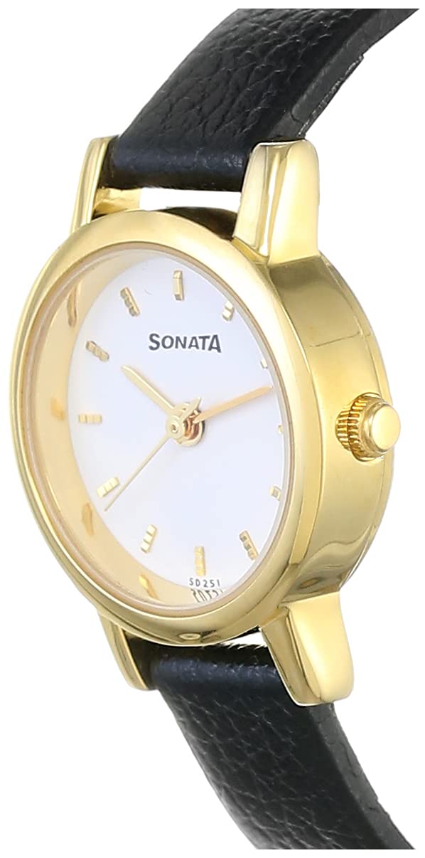 Sonata Quartz Analog White Dial Leather Strap Watch for Women-NS8976YL02W/NT8976YL02W Accessories Watches