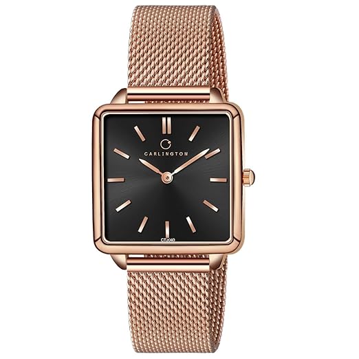 Carlington Iconic 2040 Analog Ladies Watch with Premium Mesh Chain, Scratch-Resistant Dial, and Water-Resistant Body – Square Dial Watches for Women and Girls Accessories Watches