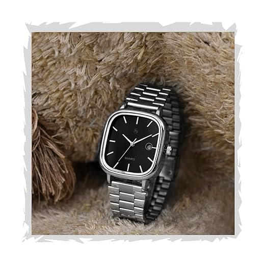 Shocknshop Stainless Steel Analog Square Dial Date Display Unisex Wrist Watch for Man & Woman -W148