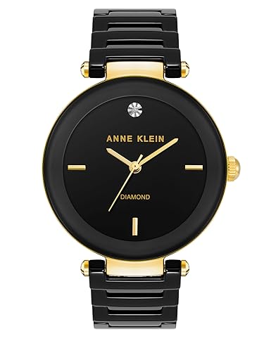 Anne Klein Women's AK/1018BKBK Black Ceramic Bracelet Watch with Diamond Accent Accessories Watches