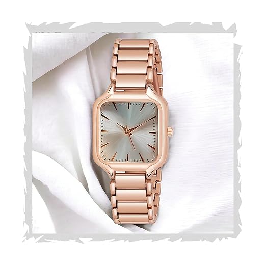styledose Newly Arrived Women Stainless Steel Casual Watch Embossed Sqaure Dial Women's Watch with Rose Gold Stainless Steel Strap Accessories Watches
