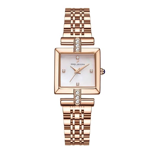 Daniel Hechter Paris Cambon Collection Luxury Watch for Women with Square Dial, Crystal Accents and Stainless Steel Strap Accessories Watches