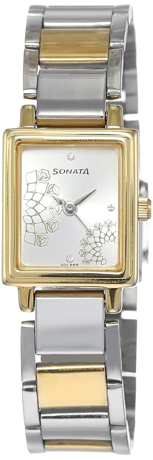Sonata Quartz Analog Silver Dial Two Toned Silver and Gold Stainless Steel Strap Watch for Women - NT8080BM01 Accessories Watches